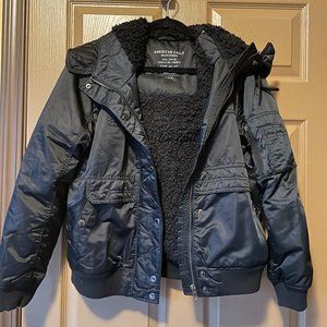 American Eagle Cropped Cargo Bomber Sherpa Jacket - image 1